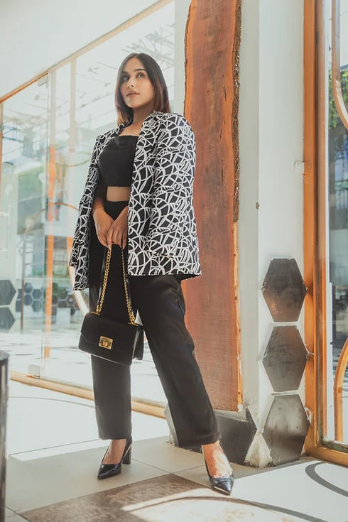 Black Abstract Blazer With Coord Set